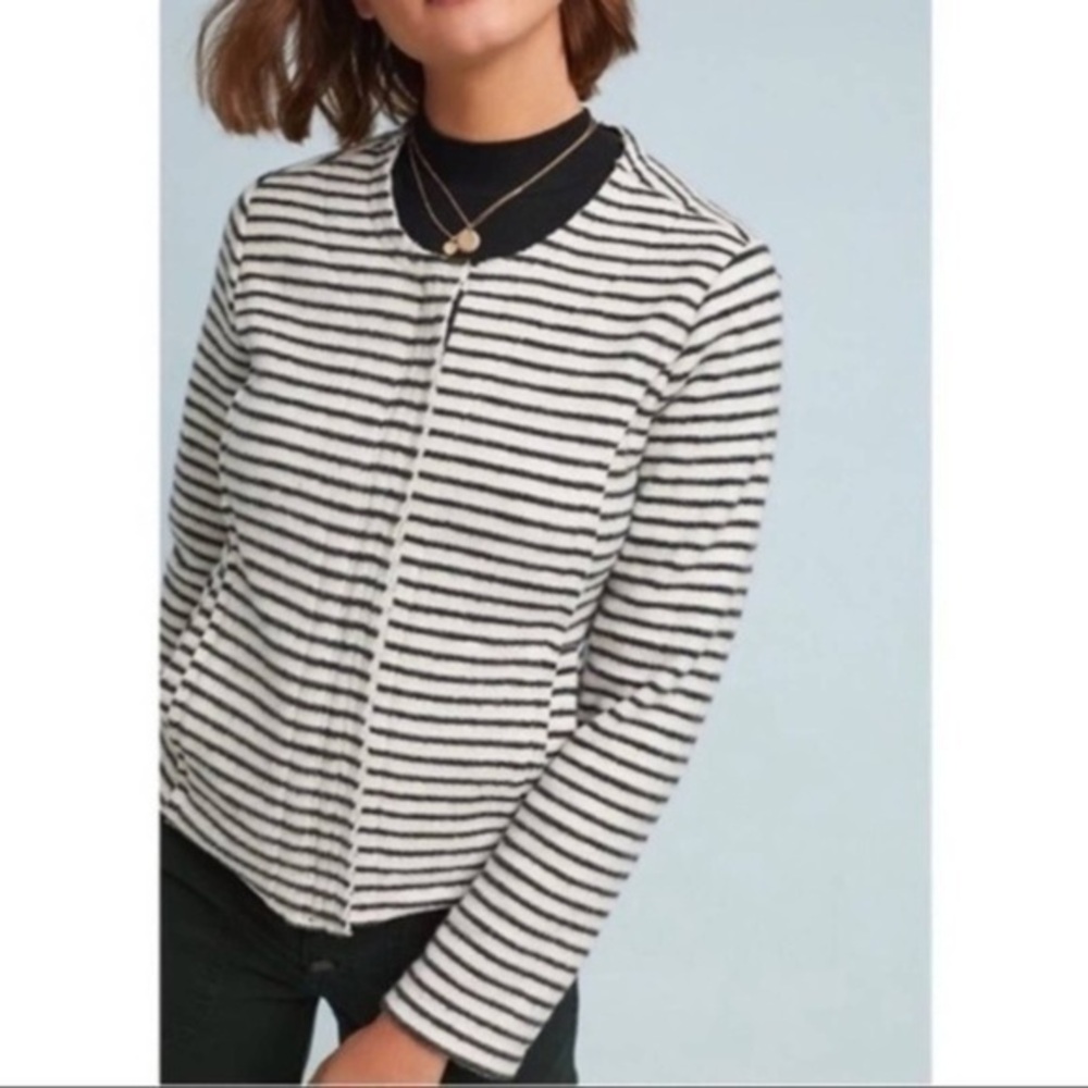 Anthropologie Dolan Left Coast White & Black Striped Moto Jacket Zip Up Coat